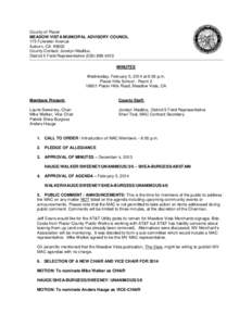 County of Placer MEADOW VISTA MUNICIPAL ADVISORY COUNCIL 175 Fulweiler Avenue Auburn, CA[removed]County Contact: Jocelyn Maddux, District 5 Field Representative[removed]