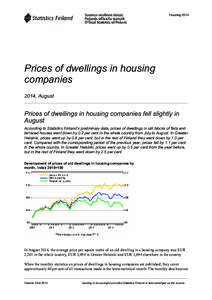 Housing[removed]Prices of dwellings in housing companies 2014, August