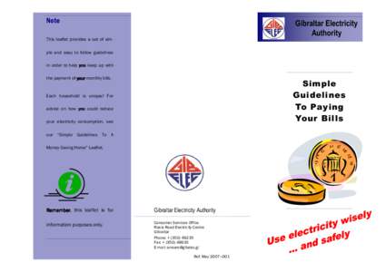 Note  Gibraltar Electricity Authority  This leaflet provides a set of simple and easy to follow guidelines