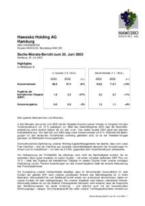 Hawesko Holding AG Hamburg ISIN DE0006042708 Reuters HAWG.DE, Bloomberg HAW GR  Sechs-Monats-Bericht zum 30. Juni 2003