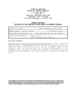 STATE OF MARYLAND BOARD OF CONTRACT APPEALS 6 St. Paul Street Suite 601 Baltimore, Maryland[removed]