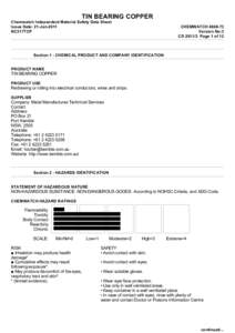 TIN BEARING COPPER  Chemwatch Independent Material Safety Data Sheet Issue Date: 21-Jan-2011 NC317TCP