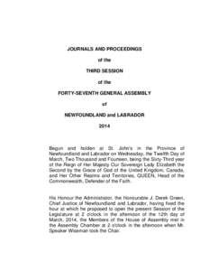 JOURNALS AND PROCEEDINGS of the THIRD SESSION of the FORTY-SEVENTH GENERAL ASSEMBLY of