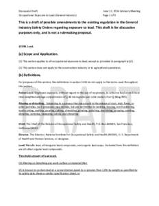 Discussion Draft Occupational Exposure to Lead (General Industry) June 12, 2014 Advisory Meeting Page 1 of 9