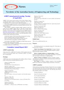 Volume 7, number 2 April 2014 News  Newsletter of the Australian Society of Engineering and Technology