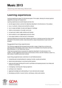 Music[removed]Teaching and learning resources: Learning experiences