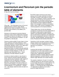 Livermorium and Flerovium join the periodic table of elements