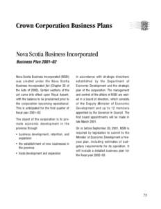 Crown Corporation Business Plans  Nova Scotia Business Incorporated Business Plan 2001–02  Nova Scotia Business Incorporated (NSBI)