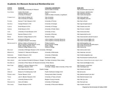 Academic Art Museum Reciprocal Membership List STATE MUSEUM
  ARIZONA