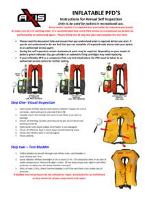 INFLATABLE PFD’S  Instructions for Annual Self Inspection  Only to be used for jackets in recreational use.  Every twelve months it is required that your jacket be inspected and tested,  to