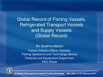 Global Record of Fishing Vessels, Refrigerated Transport Vessels and Supply Vessels (Global Record) Ari Gudmundsson Fishery Industry Officer (Vessels)