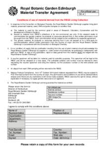 Royal Botanic Garden Edinburgh Material Transfer Agreement For official use DS #