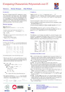 Computing Characteristic Polynomials over Z Simon Lo Michael Monagan  Allan Wittkopf