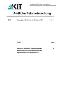 Universität des Landes Baden-Württemberg und nationales Forschungszentrum in der Helmholtz-Gemeinschaft Karlsruher Institut für Technologie  Amtliche Bekanntmachung