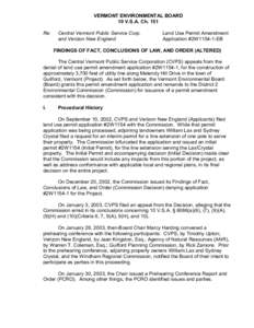 VERMONT ENVIRONMENTAL BOARD 10 V.S.A. Ch. 151 Re: Central Vermont Public Service Corp. and Verizon New England