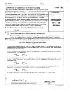 City of Waco  Texas CONFLICT OF INTEREST QUESTIONNAIRE