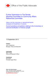 Microsoft Word - OPA further submission, Inquiry into the involuntary or coerced sterilisation of people with disabilities in A