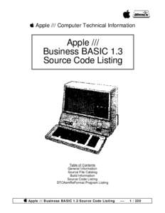 Apple /// Computer Technical Information  Apple /// Business BASIC 1.3 Source Code Listing