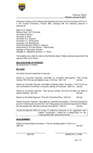 Cobourg, Ontario Monday, January 4, 2010 A Special meeting of the Cobourg Municipal Council was held this evening at 8:15 p.m. in the Council Chambers, Victoria Hall, Cobourg with the following persons in attendance: May