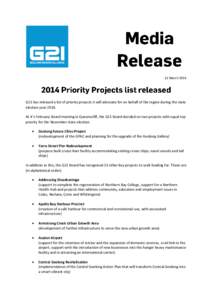 12 March[removed]G21 has released a list of priority projects it will advocate for on behalf of the region during the state election year[removed]At it’s February Board meeting in Queenscliff, the G21 Board decided on two 