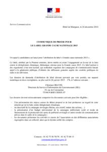 PREMIER MINISTRE  Service Communication Hôtel de Matignon, le 24 décembre[removed]COMMUNIQUE DE PRESSE POUR