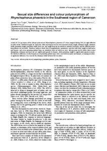 Sexual size differences and colour polymorphism of Rhynchophorus phoenicis in the Southwest region of Cameroon