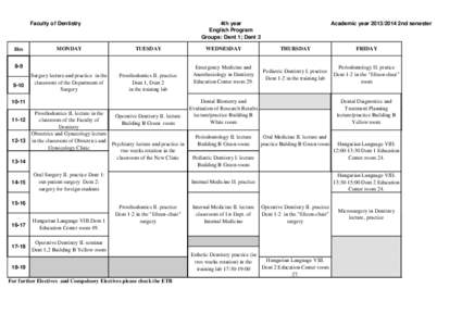 4th year English Program Groups: Dent 1; Dent 2 Faculty of Dentistry