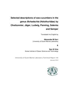 Selected descriptions of sea cucumbers in the genus Bohadschia (Holothuriidae) by Cherbonnier, Jäger, Ludwig, Panning, Selenka and Semper Translated into English by