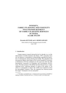 POVERTY, FAMILY PLANNING AND FERTILITY VIS-A-VIS MANAGEMENT OF FAMILY PLANNING SERVICES IN INDIA. A CASE STUDY