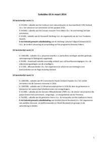 Subsidies GS in maart 2014 GS besluitenlijst week 11: - € ,- subsidie aan het Instituut voor natuureducatie en duurzaamheid (IVN) Zeeland t.b.v. het uitvoeren van activiteiten uit het jaarplan 2014;