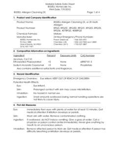 Material Safety Data Sheet BISSELL Homecare Inc. Print Date: [removed]BISSELL Allergen Cleansing 2X  Page 1 of 4