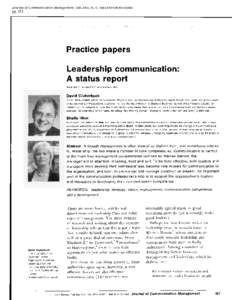 Leadership communication: A status report  David Clutterbuck; Sheila Hirst Journal of Communication Management; Jun 2002; 6, 4; ABI/INFORM Global pg. 351