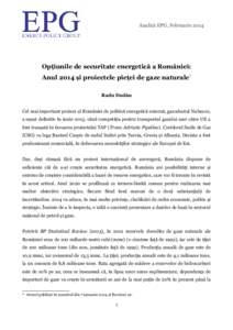 Analiză EPG, FebruarieOpțiunile de securitate energetică a României: Anul 2014 și proiectele pieței de gaze naturale * Radu Dudău Cel mai important proiect al României de politică energetică externă, ga