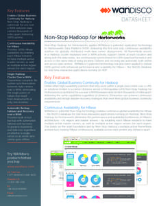 Key Features Enables Global Business Continuity for Hadoop Non-Stop Hadoop is optimized for use over a WAN between data