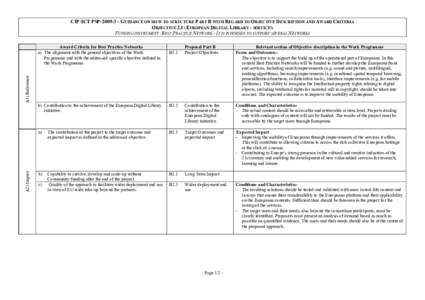 ICT PSP 2009 – Mapping of Work Programme on Part B template and award criteria - Objective 2