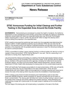 DTSC Announces Funding for Initial Cleanup and Further Testing in the Expanded Area Around the Exide Facility