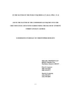 IN THE MATTER OF THE PUBLIC INQUIRIES ACT, R.S.O. 1990, C. P. 41  AND IN THE MATTER OF THE COMMISSION OF INQUIRY INTO THE CIRCUMSTANCES AND EVENTS SURROUNDING THE DEATH OF ANTHONY O’BRIEN (DUDLEY) GEORGE