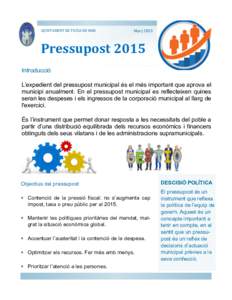 AJUNTAMENT DE TOSSA DE MAR  Març 2015 Pressupost 2015 Introducció