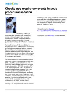 Obesity ups respiratory events in peds procedural sedation
