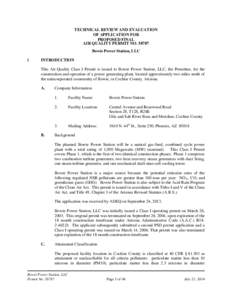 TECHNICAL REVIEW AND EVALUATION OF APPLICATION FOR PROPOSED FINAL AIR QUALITY PERMIT NO[removed]Bowie Power Station, LLC I.