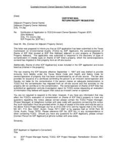 Innocent Owner/Operator Public Notification Letter