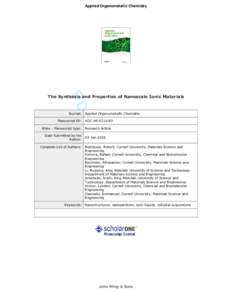 Applied Organometallic Chemistry  r Fo  The Synthesis and Properties of Nanoscale Ionic Materials