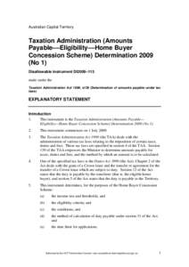 Australian Capital Territory  Taxation Administration (Amounts Payable––Eligibility––Home Buyer Concession Scheme) Determination[removed]No 1)