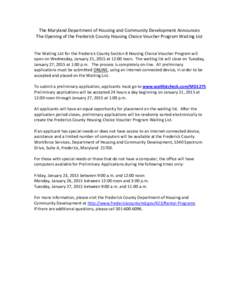 United States Department of Housing and Urban Development / Federal assistance in the United States / Section 8 / Frederick /  Maryland / School voucher / 12-hour clock / Voucher / Education / Public housing in the United States / Affordable housing