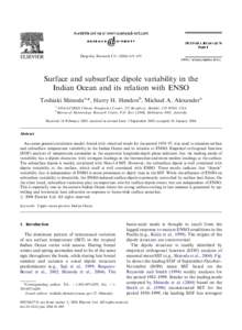 ARTICLE IN PRESS  Deep-Sea Research I[removed]–635 Surface and subsurface dipole variability in the Indian Ocean and its relation with ENSO