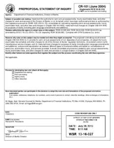 CR[removed]Division of Banks Rulemaking - Modernization of Hourly Examination Fees, Assessments, and Other Fees and Charges