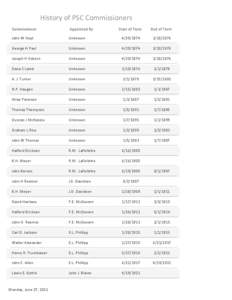 History of PSC Commissioners Commissioner