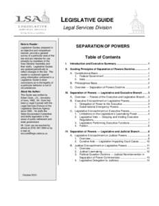 LEGISLATIVE GUIDE Legal Services Division Note to Reader: Legislative Guides, prepared in an objective and nonpartisan