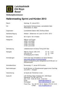Wettkampfkommission  Hallenmeeting Sprint und Hürden 2013 Datum:  Samstag, 19. Januar 2013