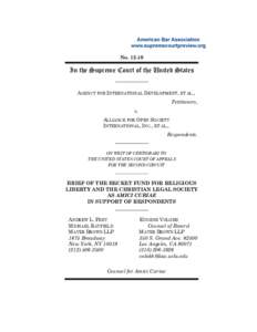 The Becket Fund for Religious Liberty / Amicus curiae / American Civil Liberties Union / West Virginia State Board of Education v. Barnette / Alliance for Open Society International / Freedom of religion / Law / Christian Legal Society / Government